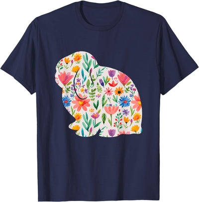 Floral Watercolor Rabbit Silhouette T-Shirt