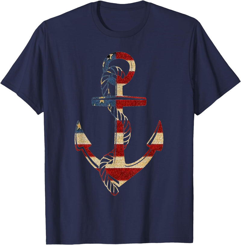 Buffalo Anchor Tees Company American Flag Anchor Shirt Patriotic Military July Navy USA T-Shirt - Navy Blue