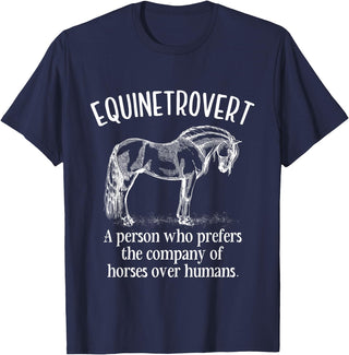 Equinetrovert Funny Horse Outfit For Horse Lover Equinetrovert Funny Horses Riding Horse Lover Equestrian T-Shirt - Navy Blue