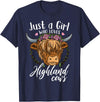 Scottish Highland Cow Lovers Scottish Highland Cow Just a Girl Who Loves Highland Cows T-Shirt Small - Navy Blue