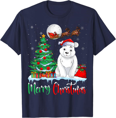 Polar Bear Lover Christmas Gifts T Shirts Polar Bear Wearing Santa Hat Xmas Merry Christmas Polar Bear T-Shirt