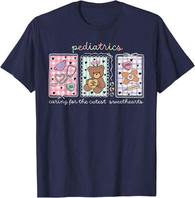 Pediatrics Valentines Day PEDS Nurse Stamp Bear V-Day Work P T-Shirt