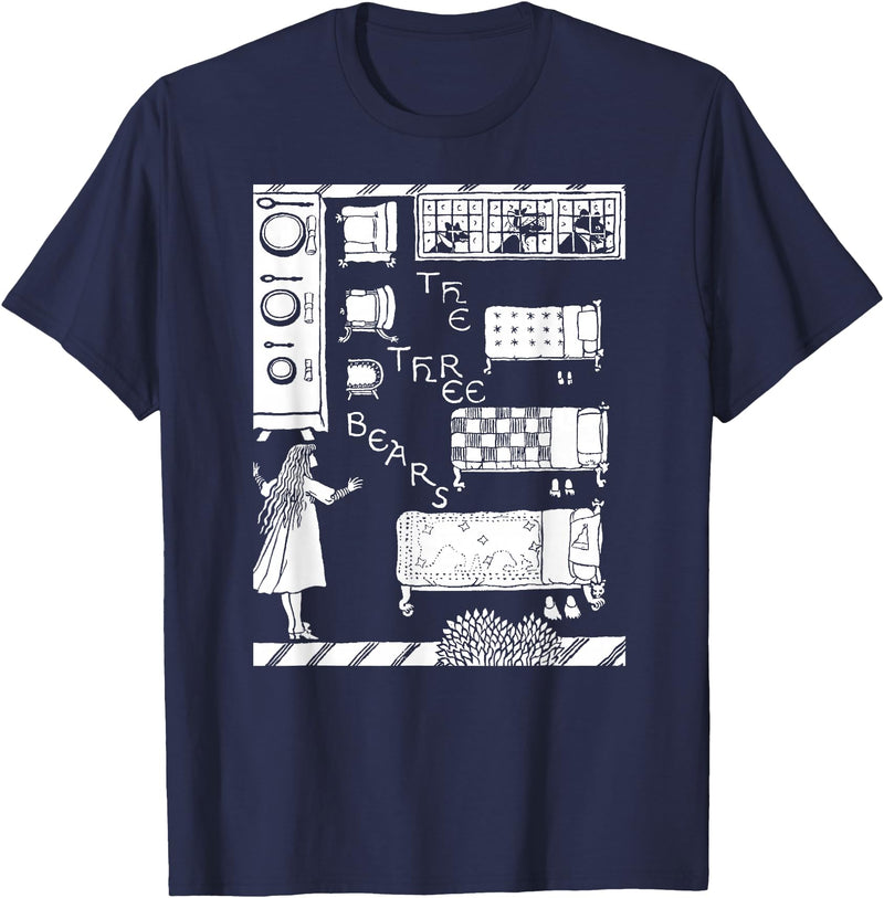Vintage Fairy Tale Shirts The 3 Bears Vintage Goldilocks Retro Fairy Tale T-Shirt - Navy Blue