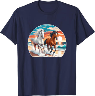 Horses Running On The Beach - T-Shirt - Navy Blue