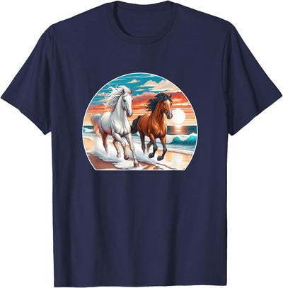 Horses Running On The Beach - T-Shirt