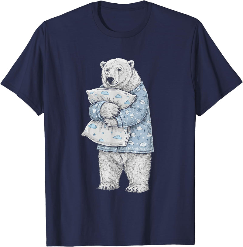 Sleeping & Napping Funny Designs For Nap Lovers Funny Sleepy Polar Bear Pajama Women Men Kids Boys And Girls T-Shirt - Navy Blue