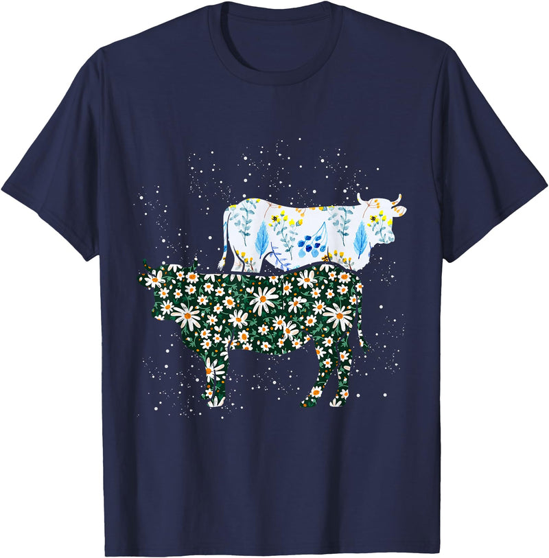 Vintage Animals Designs Vintage Cow T-Shirt - Navy Blue