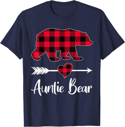Auntie Bear Buffalo Plaid Funny Aunt Christmas Pajamas T-Shirt