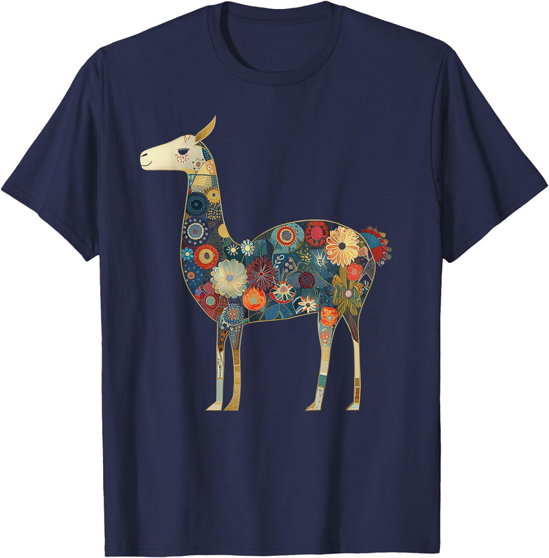 We Love Llamas & Alpacas - Peru Souvenirs Co. Llama Alpaca Floral Colorful Flowers Peru Peruvian Souvenir T-Shirt - Navy Blue