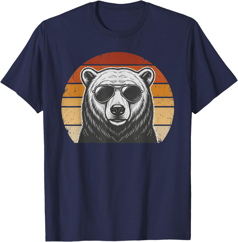 Polar Bear Retro Sunset Vintage Prints Co Polar Bear Retro Sunset Animal Lover Vintage Cool Owner T-Shirt - Navy Blue