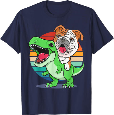 English Bulldog Funny Dinosaur Kids Mom Gift Tees Funny English Bulldog Riding Cute T-Rex Dinosaur Dog Mom T-Shirt