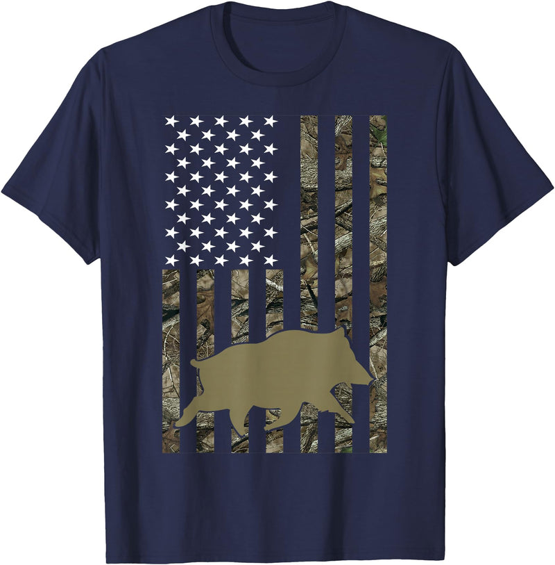 Hunting By Design Tee Company Hog Hunting Shirts for Men Women Wild Boar Pig Hunter T-Shirt - Navy Blue
