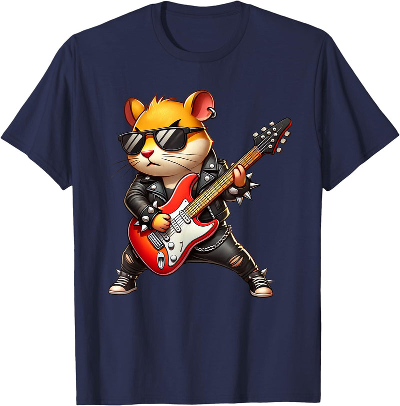 Hamster Electric Guitar Concert Music Lover Men Women Kids T-Shirt - Navy Blue