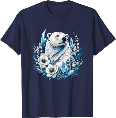 Winter Wildlife Polar Bear with Ice Flowers T-Shirt