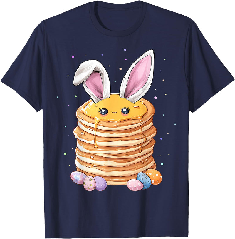 Pancake Food Easter Rabbit Eggs Bunny Ears Breakfast Cute T-Shirt in Navy Blue