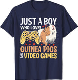 Guinea Pig Gifts for Gamer Co. Just a Boy Who Loves Guinea Pigs and Video Games Gaming T-Shirt - Navy Blue