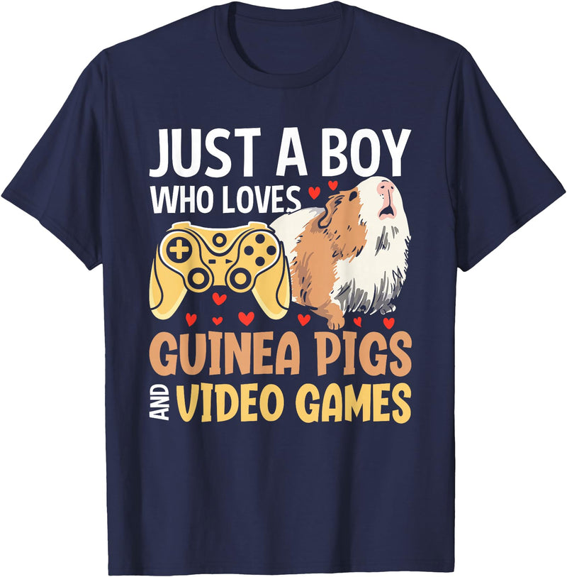 Guinea Pig Gifts for Gamer Co. Just a Boy Who Loves Guinea Pigs and Video Games Gaming T-Shirt - Navy Blue