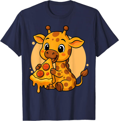 Funny Giraffe Eating Pizza Graphic Boys Girls Giraffe Lover T-Shirt