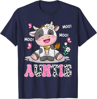 Gender Reveal Party Cow Lover Auntie Cute Cow Moo Farmer T-Shirt