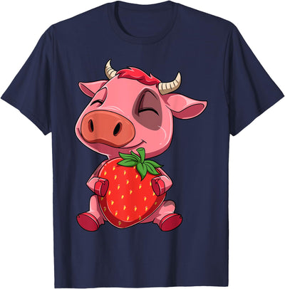 Cow with Strawberry Cute Pink Cow and Strawberry Cow Hugging T-Shirt
