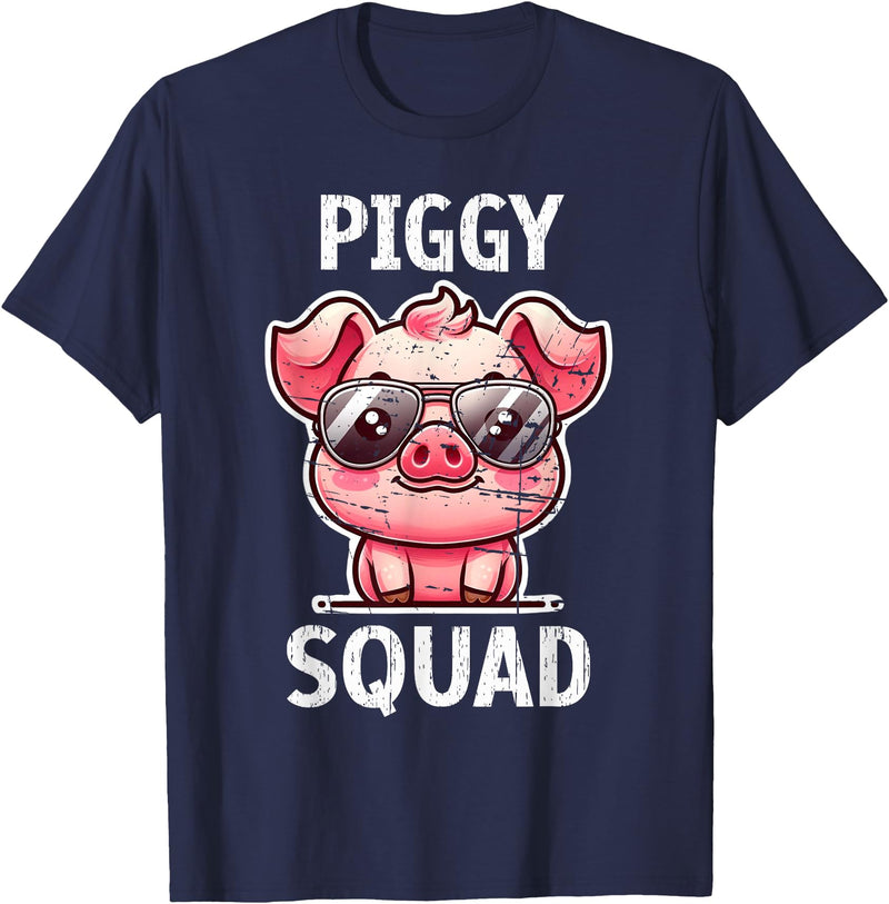 Pig Lovers Apparel and Home Decor Shop Funny Pig Wearing Sunglasses Piggy Squad Farm Farmer T-Shirt - Navy Blue