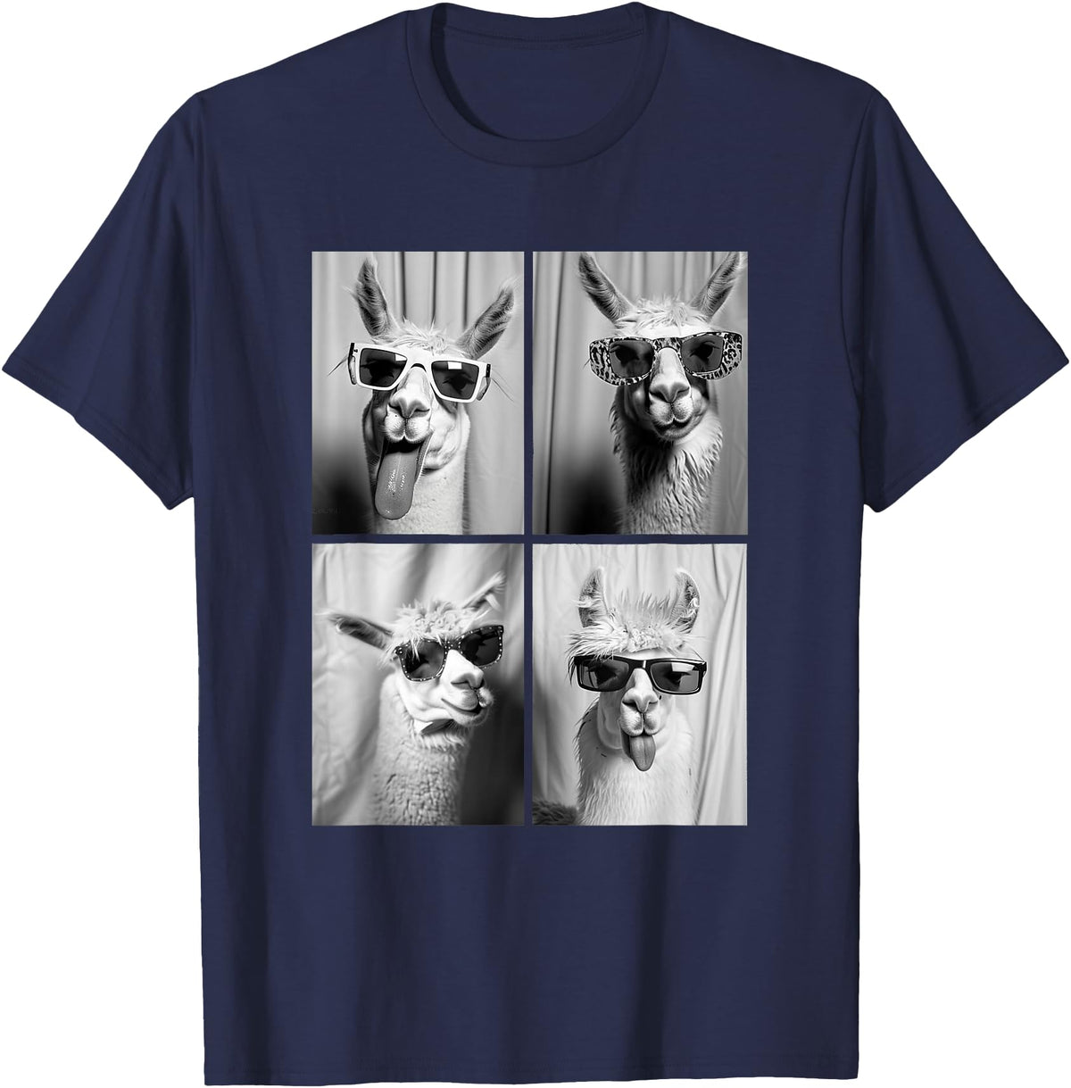 Funny Animal Photography Clothing Co. Funny Llamas with Sunglasses Cool Llama Animals Photo Booth T-Shirt - Navy Blue