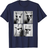 Funny Animal Photography Clothing Co. Funny Llamas with Sunglasses Cool Llama Animals Photo Booth T-Shirt - Navy Blue