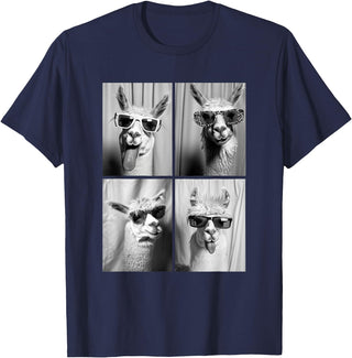 Funny Animal Photography Clothing Co. Funny Llamas with Sunglasses Cool Llama Animals Photo Booth T-Shirt - Navy Blue