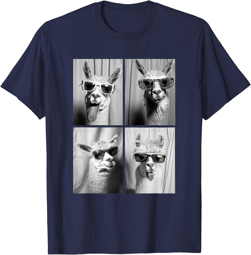 Funny Animal Photography Clothing Co. Funny Llamas with Sunglasses Cool Llama Animals Photo Booth T-Shirt - Navy Blue
