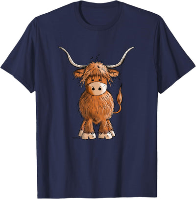 Cute Hairy Scottish Highland Cow Men Kids T-Shirt