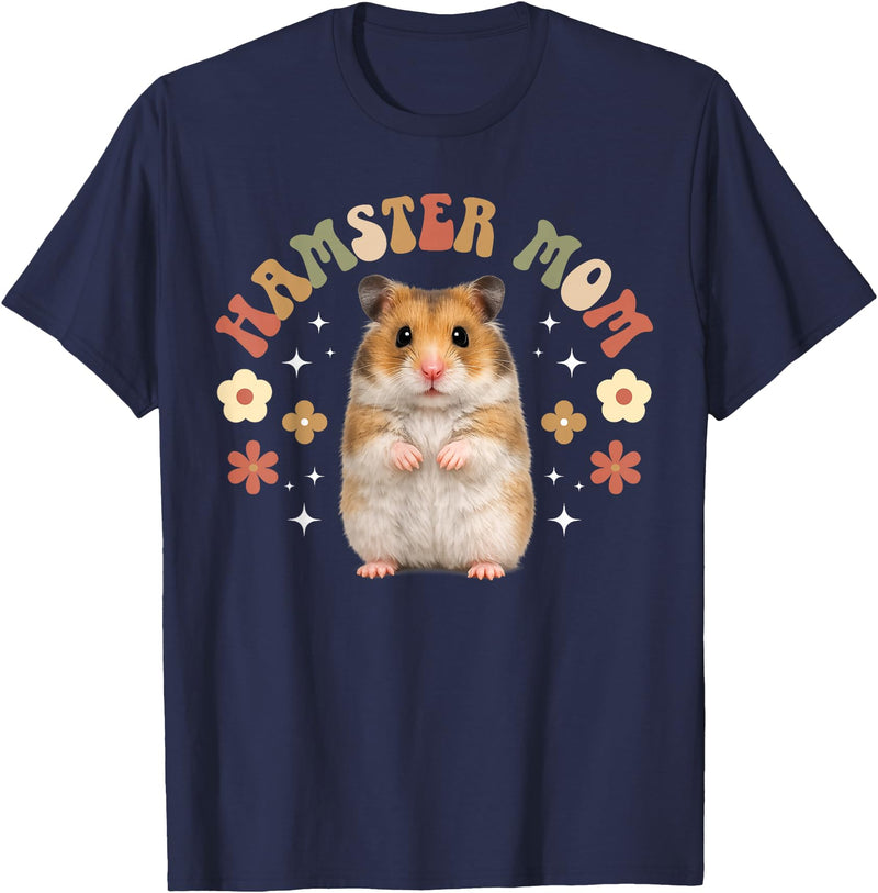 Hamster Mom Groovy Hamster Mama Hamster Owner Hamster Lover T-Shirt - Navy Blue