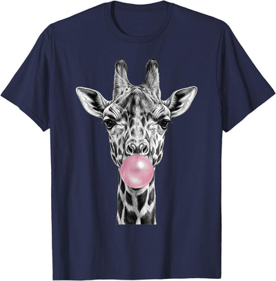 Cool Giraffe Blowing Pink Bubblegum Sketch Art T-Shirt