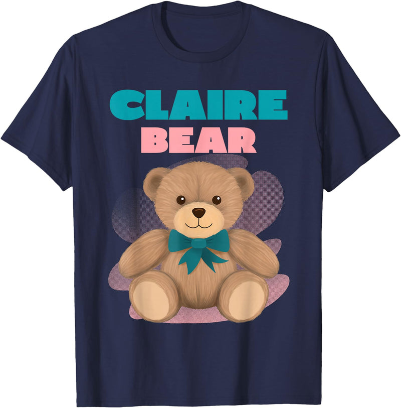 TheNiftyStitches CLAIRE Bear T-Shirt - Women's Black Cartoon Bear T-Shirt - Small - Short Sleeve - Classic Fit - All Seasons - Navy Blue
