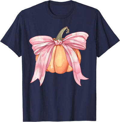 Coquette Halloween Tees NYC Coquette Autumn Pumpkin Pink Bow Girly Halloween Fall Women T-Shirt