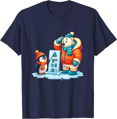 Funny Penguin Teaching Polar Bear Winter T-Shirt