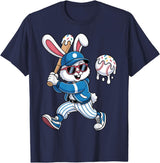 Funny Baseball Drip Rabbit Bunny Easter Men Boys Kids T-Shirt in Navy Blue