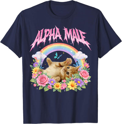 Alpha Male Funny Kitten Cat Meme Cat Lovers Alpha Male Funny Kitten Rainbow Floral Cat Meme Cat Lover T-Shirt