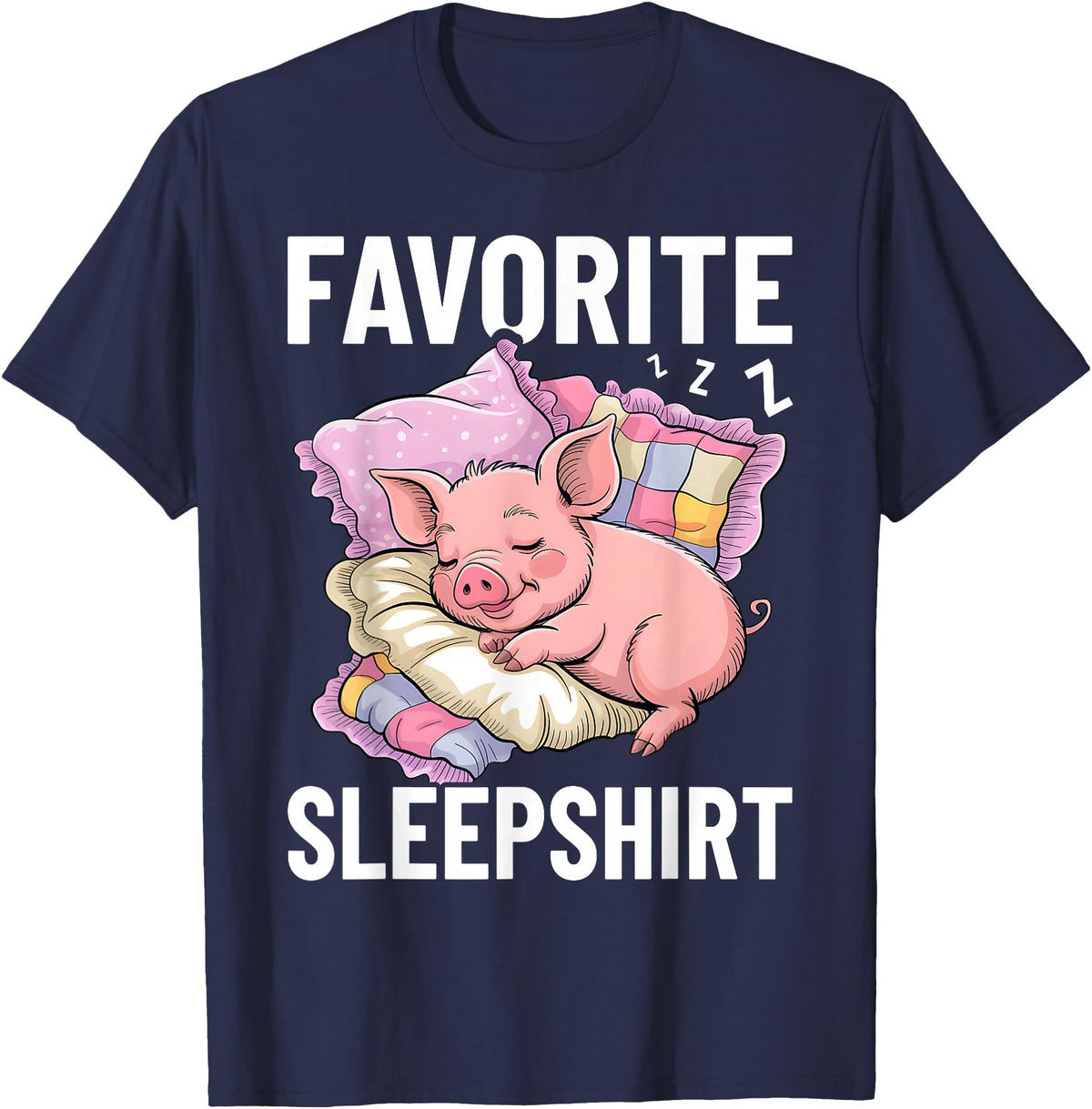 Piggy Lover Gift Co. Favorite Sleep, Napping Pig, Piglet & Piggy Pajama T-Shirt - Navy Blue