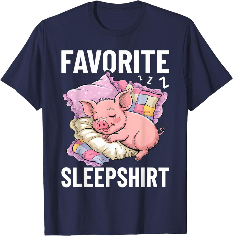 Piggy Lover Gift Co. Favorite Sleep, Napping Pig, Piglet & Piggy Pajama T-Shirt - Navy Blue