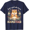 Just a Girl Who Loves Hamsters Cute Floral Pet Aesthetic T-Shirt - Navy Blue