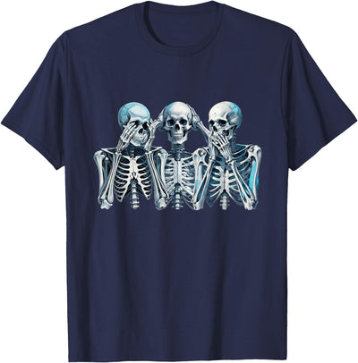 Three Wise Monkeys Three Wise Skulls Speak Hear See No Evil Skeleton Three Wise Skeletons T-Shirt