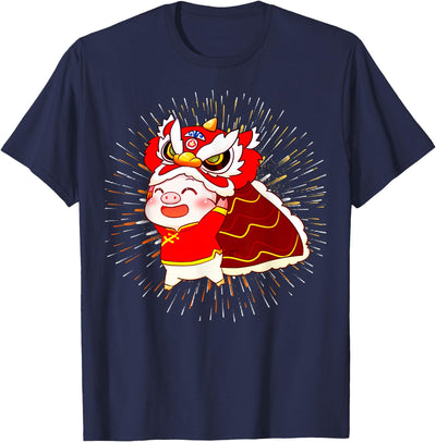 Funny Pig Chinese New Year Lion Dancing Piggy T-Shirt