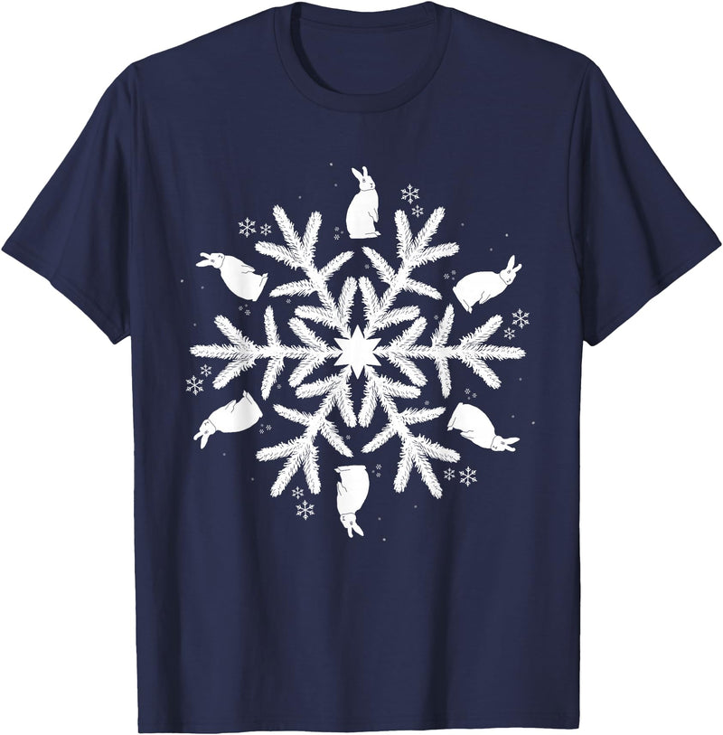 Snowflake Christmas Rabbit T-Shirt in Navy Blue