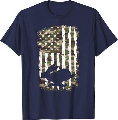 Rabbit Silhouette on Camouflage American Flag T-Shirt