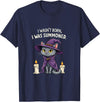 Halloween Cat With Purple Witch Hat Summoned I Wasn't Born I Was Summoned Halloween Black Cat T-Shirt - Navy Blue