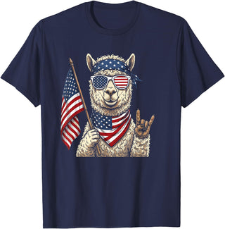 Alpaca 4th of July Men Women Alpaca 4th of July American Flag Patriotic Llama Lover T-Shirt - Navy Blue