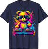Magical and Funny DJ Gifts Colorful DJ Teddy Bear T-Shirt, Unisex-Kids, Black, Small, Long Sleeve, Classic Fit, Polyester 100% - Navy Blue