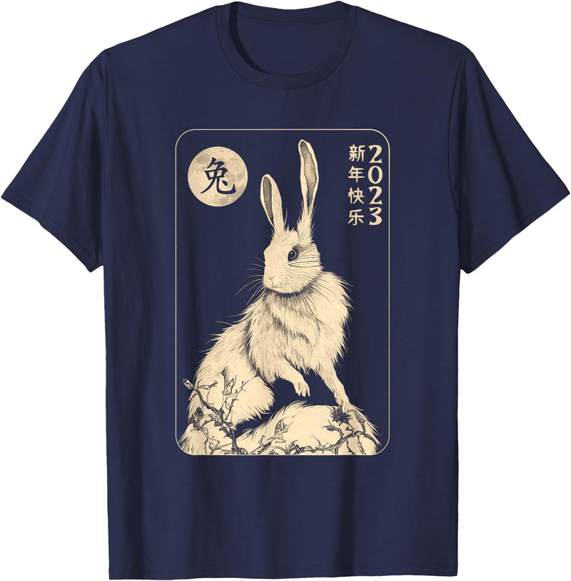 White Rabbit Lover Tarot Card, Year of the Rabbit 2023 T-Shirt in Navy Blue