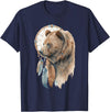 More Tribal Native American Totem Animal Art Bear Tribal Watercolor Bear Dream Catcher T-Shirt - Navy Blue