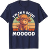 Funny Cow Design Farm Animal Lover Farmer Cowgirl Highland Cow Moo In A Good Mooood Carton Cow T-Shirt - Navy Blue
